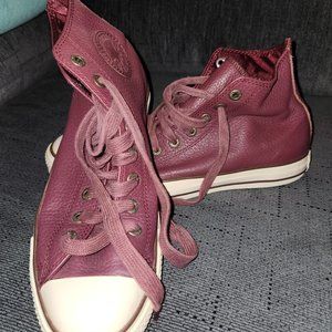 VINTAGE LEATHER CONVERSE ALL STAR HI TOPS SIZE 8.5 MAROONE